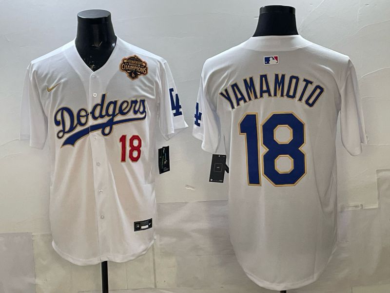Men Los Angeles Dodgers #18 Yamamoto White blue Game 2026 Nike MLB Jersey 006